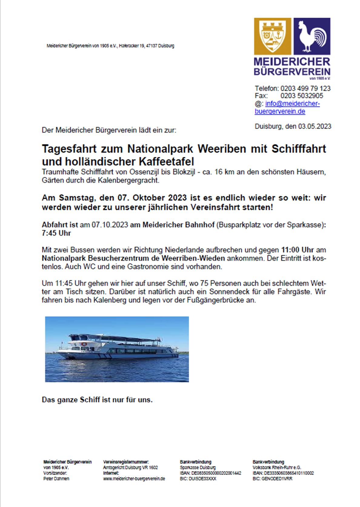 Vereinsfahrt 2023 Info und Anmeldung Seite 1